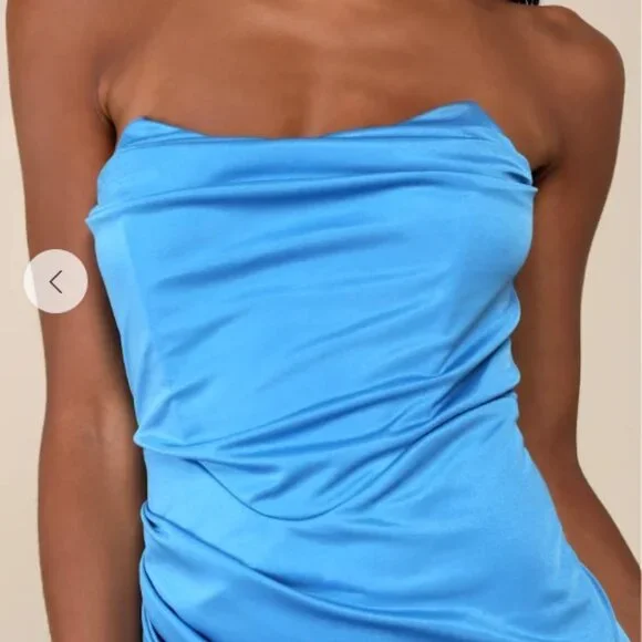 Lulus Elegant Status Bright Blue Knit Strapless Tulip Midi Dress - Size XS - Picture 4 of 5